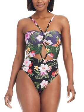 Bar Iii Women's Floral-Banded Keyhole One-Piece Swimsuit,Multi